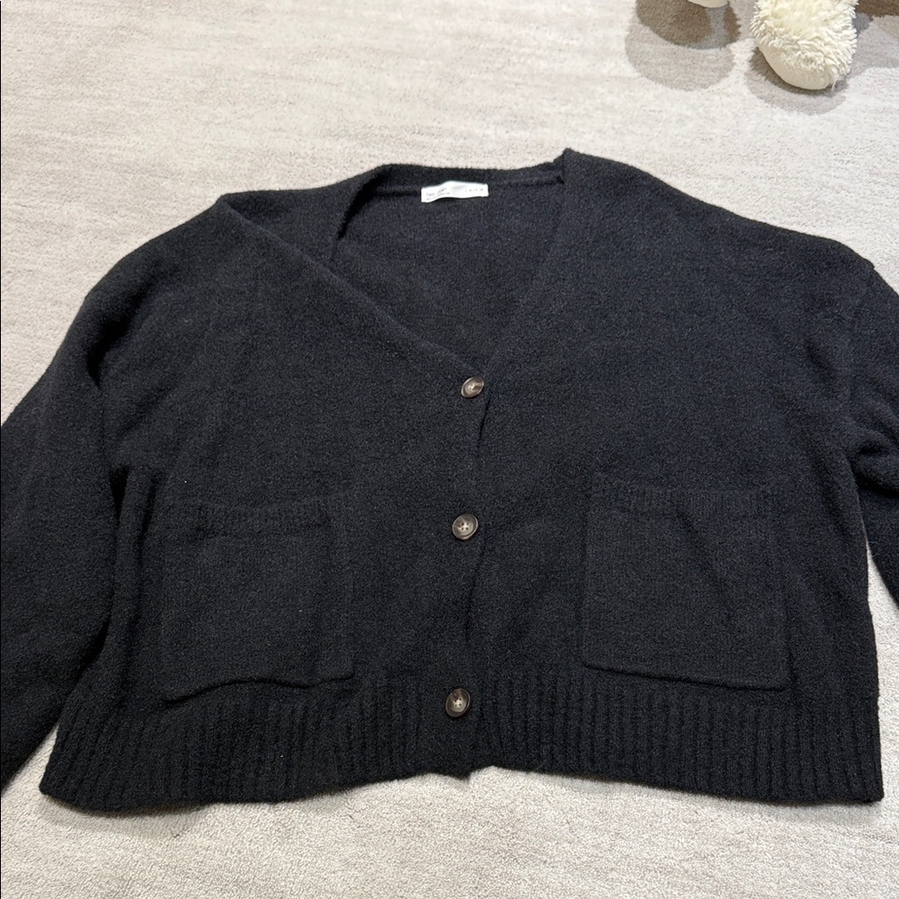 OAK + FORT Black V-Neck Button Front Pocket Cardigan - L/XL